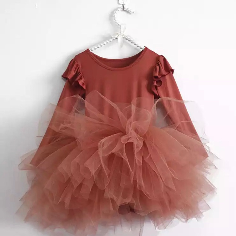Little Girls Dusty Mauve/Rust Tulle Tutu Dress